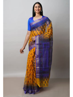 Unnati Silks - Yellow Pure Dyed Printed Kota Cotton Saree with Unstitched Blouse
