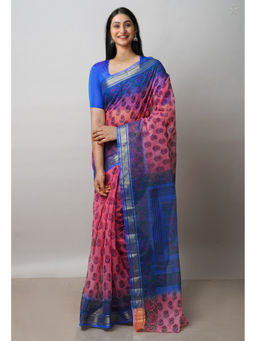 Unnati Silks - Light Pink Pure Dyed Printed Kota Cotton Saree with Unstitched Blouse