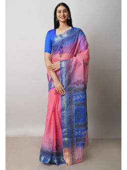 Unnati Silks - Light Pink Pure Dyed Printed Kota Cotton Saree with Unstitched Blouse