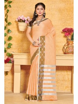 EXCLUSIVA - Peach Linen Saree with Unstitched Blouse