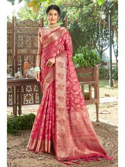 EXCLUSIVA - Pink Organza Saree with Unstitched Blouse