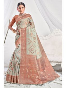 EXCLUSIVA - Grey Organza Saree with Unstitched Blouse