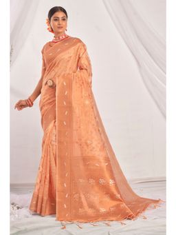 EXCLUSIVA - Peach Organza Saree with Unstitched Blouse