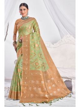 EXCLUSIVA - Green Organza Saree with Unstitched Blouse