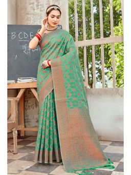 EXCLUSIVA - Sea Green Organza Saree with Unstitched Blouse