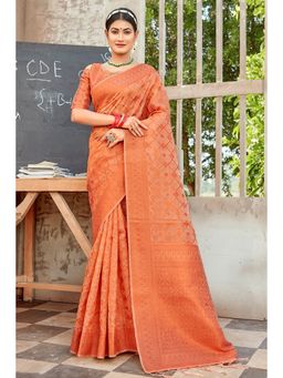 EXCLUSIVA - Peach Organza Saree with Unstitched Blouse