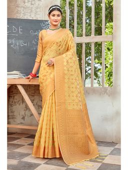 EXCLUSIVA - Yellow Organza Saree with Unstitched Blouse