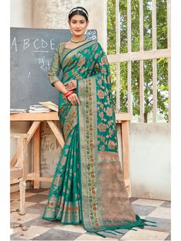 EXCLUSIVA - Turquoise Organza Saree with Unstitched Blouse