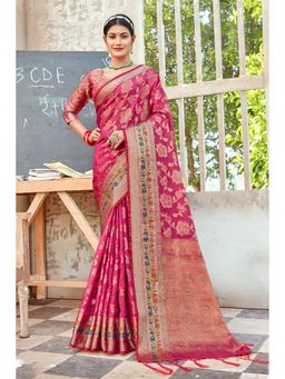 EXCLUSIVA - Pink Organza Saree with Unstitched Blouse