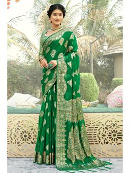 EXCLUSIVA - Green Organza Saree with Unstitched Blouse