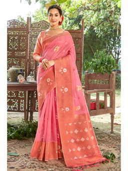 EXCLUSIVA - Pink Organza Saree with Unstitched Blouse