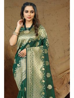 EXCLUSIVA - Green Banarasi Saree with Unstitched Blouse