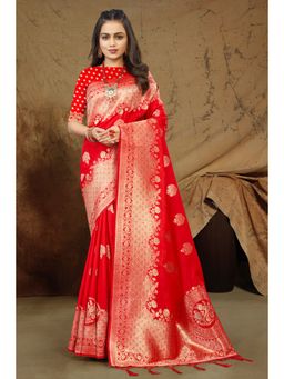 EXCLUSIVA - Red Banarasi Saree with Unstitched Blouse