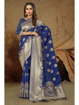 EXCLUSIVA - Blue Banarasi Saree with Unstitched Blouse
