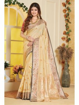 EXCLUSIVA - Off White Banarasi Saree with Unstitched Blouse