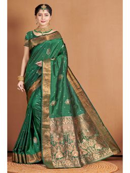 EXCLUSIVA - Green Banarasi Saree with Unstitched Blouse