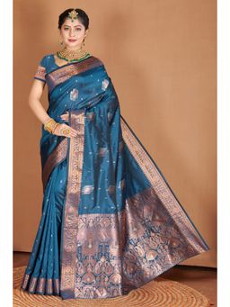 EXCLUSIVA - Blue Banarasi Saree with Unstitched Blouse