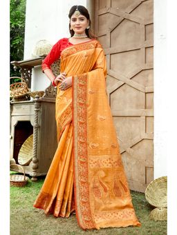 EXCLUSIVA - Yellow Silk Saree with Unstitched Blouse