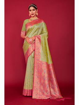 EXCLUSIVA - Green Silk Saree with Unstitched Blouse
