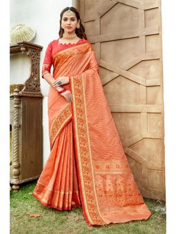 EXCLUSIVA - Peach Silk Saree with Unstitched Blouse