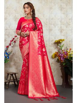 EXCLUSIVA - Pink Silk Saree with Unstitched Blouse