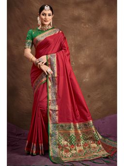 EXCLUSIVA - Red Banarasi Saree with Unstitched Blouse