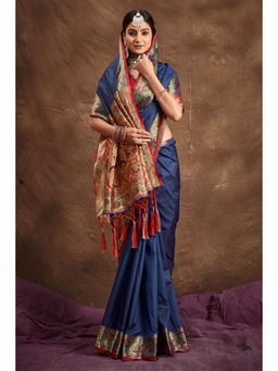 EXCLUSIVA - Navy Blue Banarasi Saree with Unstitched Blouse