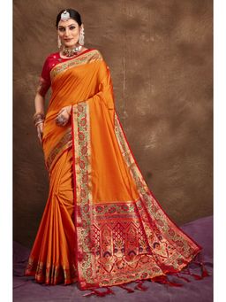 EXCLUSIVA - Orange Banarasi Saree with Unstitched Blouse