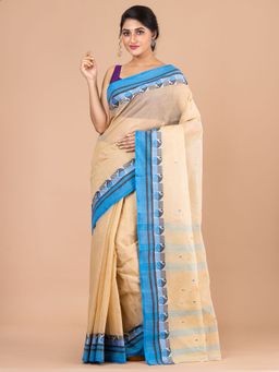 LAA CALCUTTA - Beige and Blue Cotton Tant Saree