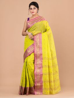 LAA CALCUTTA - Green and Purple Pure Cotton Tant Saree