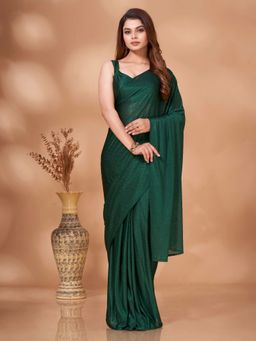 Tikhi Imli - Ready To Wear Dark Green Embellished Lycra Saree with Unstitched Blouse