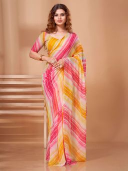 Tikhi Imli - Ready To Wear Multicolored Leheriya Georgette Saree with Unstitched Blouse