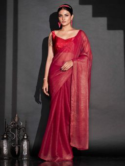 Tikhi Imli - Ready To Wear Pink Shimmer Polyester Saree with Unstitched Blouse
