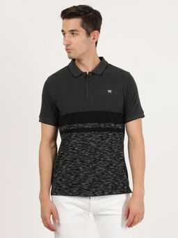 Wrangler - Men Textured Grey Polo T-Shirt (Regular)