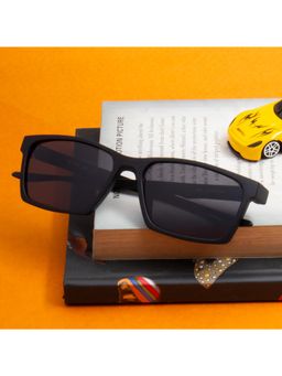 TED SMITH - Unisex Polarized UV Protection Grey Lens Black Rectangular Sunglasses