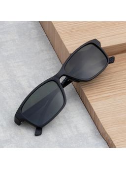 TED SMITH - Unisex Polarized UV Protection Green Lens Black Rectangular Sunglasses