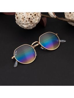 TED SMITH - Unisex Polarized UV Protection Multi-Color Lens Gold Round Sunglasses