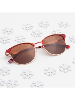 TED SMITH - Womens Polarized UV Protection Brown Lens Gold & Red Round Sunglasses