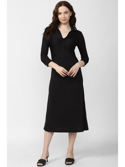 Van Heusen - Women Black Solid Calf-Length Party Dress