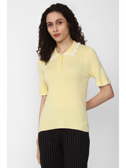 Van Heusen - Women Yellow Solid Casual Polo Neck Top