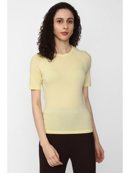 Van Heusen - Women Yellow Solid Casual Round Neck Top