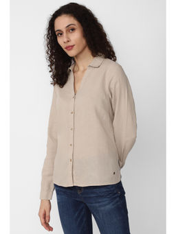 Van Heusen - Women Beige Solid Long Sleeves Casual Shirt