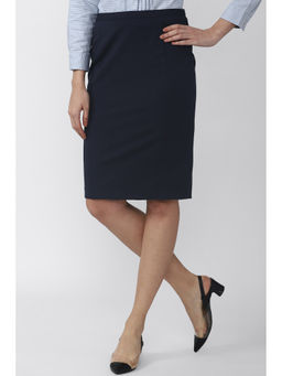 Van Heusen - Women Navy Solid Casual Knee Length Skirt