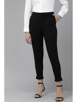 Van Heusen - Women Black Solid Formal Regular Fit Trousers