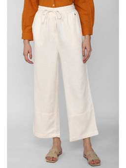 Van Heusen - Women Cream Solid Casual Regular Fit Trousers