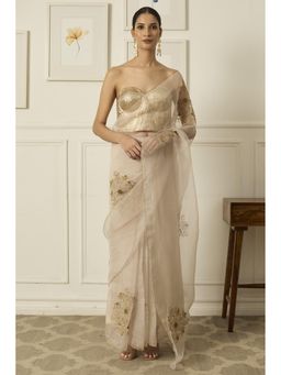 PEELI DORI - Beige Miral Silk Organza Saree with Stitched Blouse