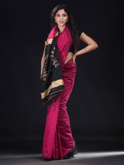 Beatitude - Pink Blended Cotton Woven Saree with Unstitched Blouse
