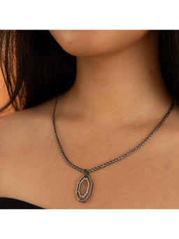 Dhwani Bansal - Gunmetal Rhodium Plated Syra Pendant With White Cubic Zirconia