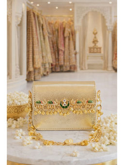 BOXWISH BY BHUMIKA - Metallic Mini Kundan Ethnic Embellished Hand Bag - Green