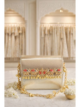 BOXWISH BY BHUMIKA - Metallic Mini Kundan Ethnic Embellished Hand Bag - Pink